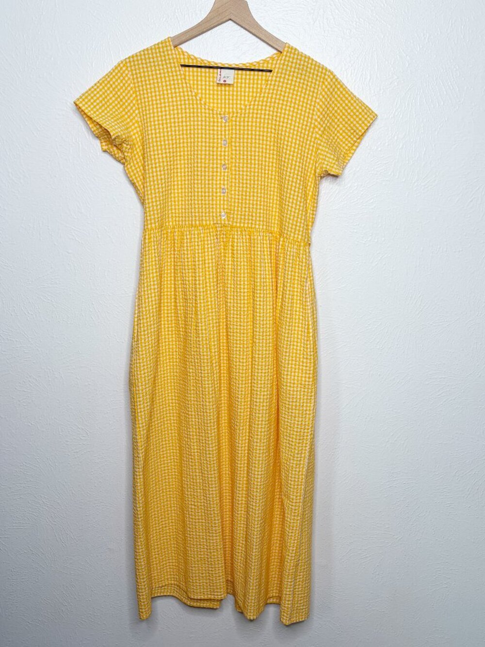 Hanna Andersson Women's Yellow & White Gingham Belted Dress Size M